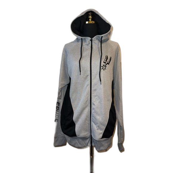 Men's San Antonio Spurs Zip-Up Hoodie Black Gray Size L NBA Licensed Sweatshirt - Picture 1 of 9